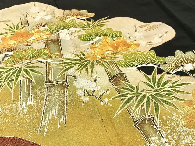平和屋着物■豪華黒留袖 駒刺繍 松竹梅 金彩 正絹 逸品 BAAW9547hj