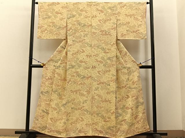 平和屋着物■上質な小紋 扇面花文 鬼しぼ縮緬 正絹 逸品 BAAW9557hj