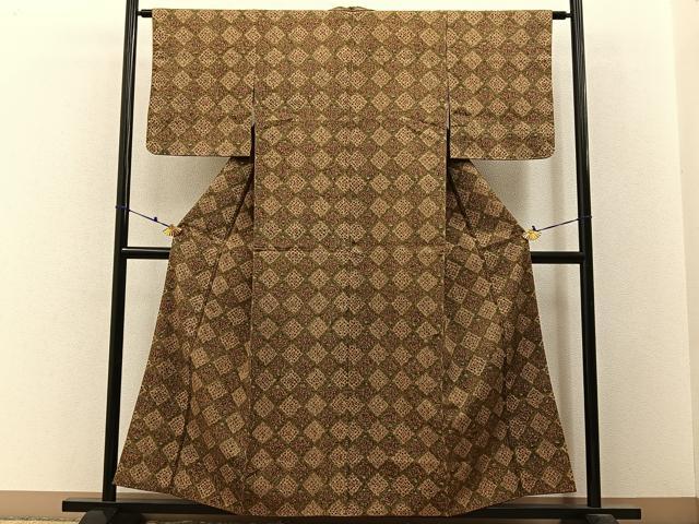 平和屋着物■上質な小紋 紬地 草花文 正絹 逸品 BAAW9570hj