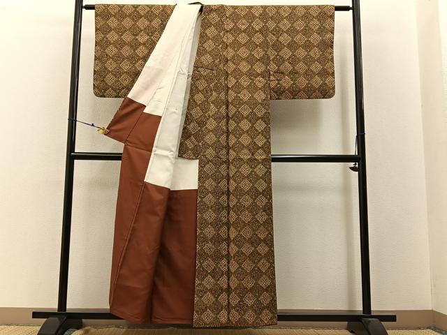 平和屋着物■上質な小紋 紬地 草花文 正絹 逸品 BAAW9570hj