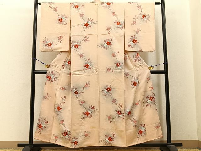 平和屋着物■上質な小紋 地紋起こし 枝花文 正絹 逸品 BAAW9577hj