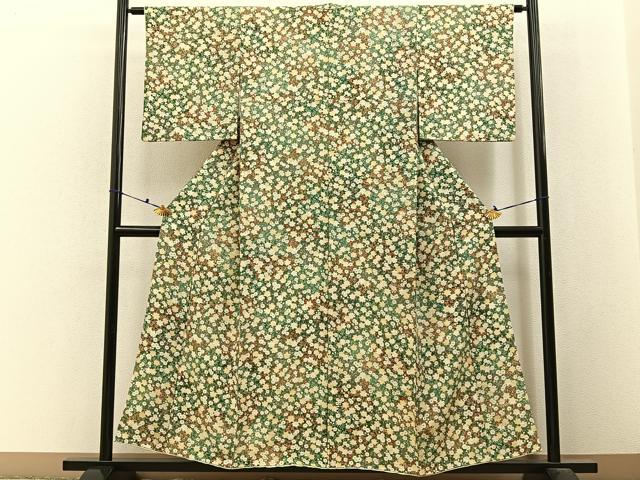 平和屋着物■上質な小紋 草花文 鬼しぼ縮緬 正絹 逸品 BAAW9581hj