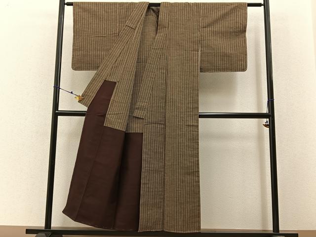 平和屋着物■上質な紬 子持ち縞 胴抜き仕立て 正絹 逸品 未使用 BAAW9584hj