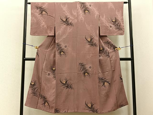 平和屋着物■上質なお召 寿光織 孔雀羽 金銀糸 正絹 逸品 BAAW9590hj