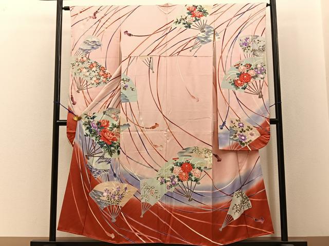 平和屋着物■豪華振袖 扇面花文 暈し染め 金彩 正絹 逸品 BAAW9610hj