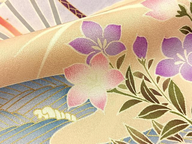 平和屋着物■豪華振袖 扇面花文 暈し染め 金彩 正絹 逸品 BAAW9610hj