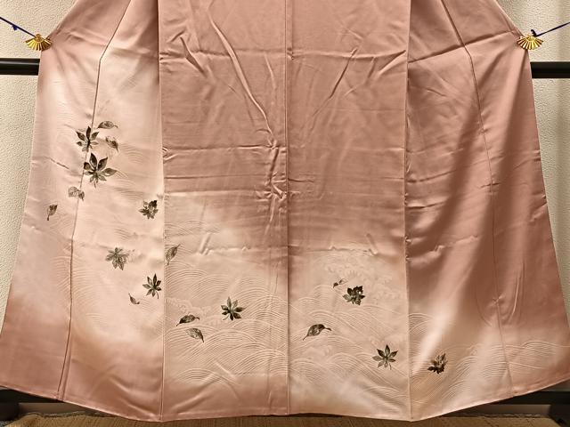平和屋着物■訪問着 手描き 立波舞葉文 暈し染め 金彩 正絹 逸品 BAAW9629hj