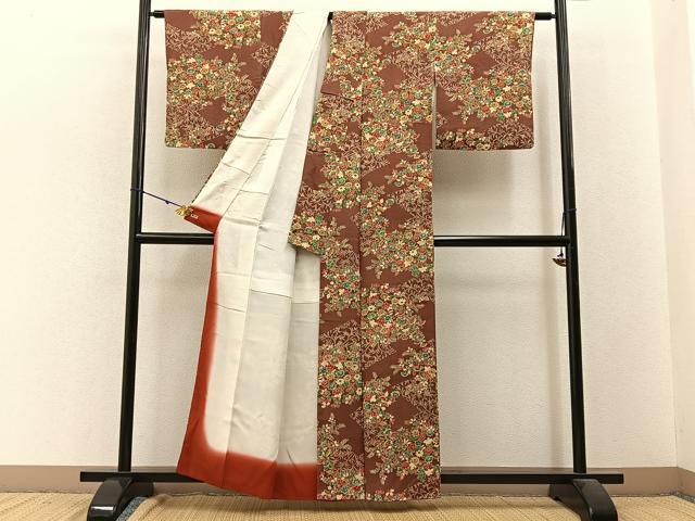 平和屋着物■上質な小紋 草花文 鬼しぼ縮緬 三越扱い 正絹 逸品 BAAW9631hj