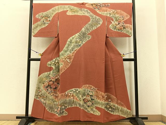 平和屋着物■訪問着 草花文 金彩 鬼しぼ縮緬 正絹 逸品 BAAW9652hj