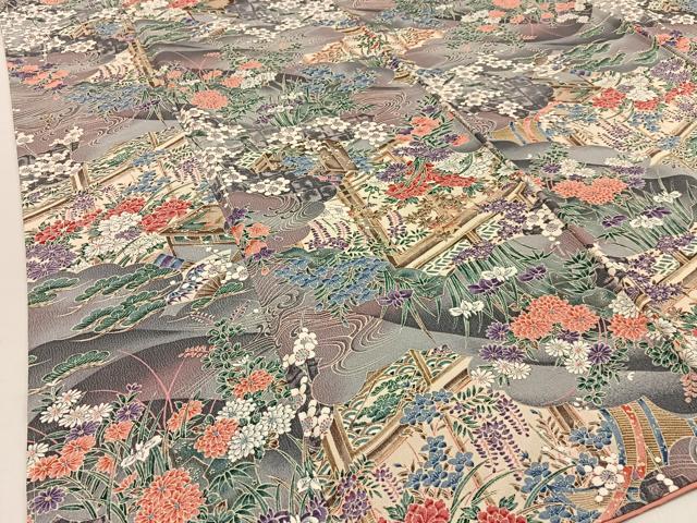 平和屋着物■上質な小紋 風景花文 鬼しぼ縮緬 正絹 逸品 BAAW9655hj