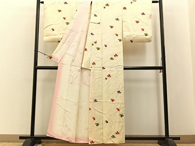 平和屋着物■上質な小紋 手描き 舞蝶文 正絹 逸品 BAAW9660hj