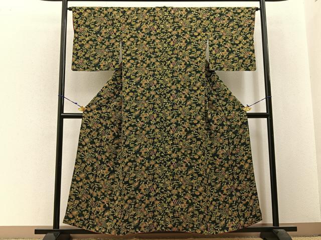 平和屋着物■上質な小紋 更紗花文 濃紺地 正絹 逸品 BAAW9661hj