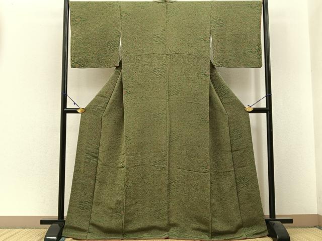 平和屋着物■上質な小紋 更紗花文 鬼しぼ縮緬 正絹 逸品 BAAW9667hj