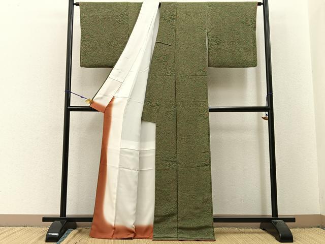 平和屋着物■上質な小紋 更紗花文 鬼しぼ縮緬 正絹 逸品 BAAW9667hj