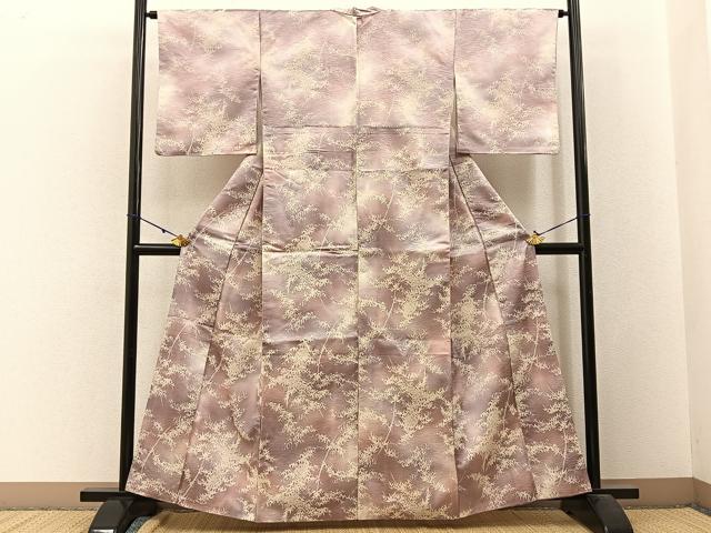 平和屋着物■上質な小紋 手描き 笹竹文 暈し染め 正絹 逸品 BAAW9670hj