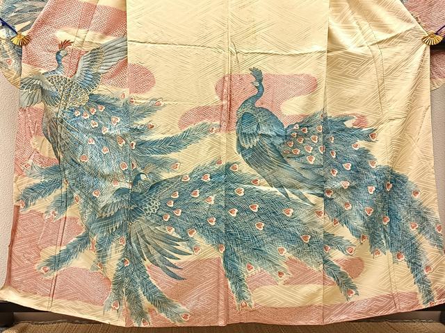 平和屋着物■豪華振袖 刺繍 孔雀 金銀彩 正絹 逸品 BAAW9676hj