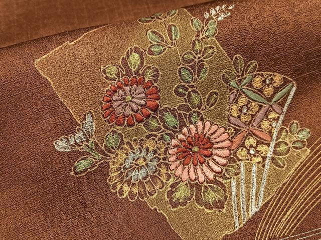 平和屋着物■訪問着 刺繍 扇面草花文 金銀彩 正絹 逸品 BAAW9677hj