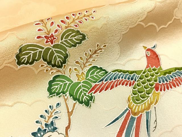 平和屋着物■上質な小紋 花鳥文 暈し染め 正絹 逸品 BAAW9683hj
