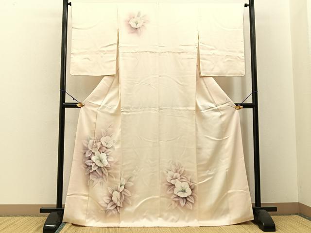 平和屋着物■訪問着 手描き 白椿 暈し染め 正絹 逸品 BAAW9703hj