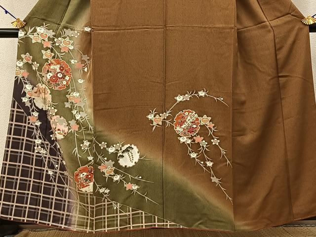 平和屋着物■訪問着 雪輪花鳥文 暈し染め 金銀彩 正絹 逸品 BAAW9707hj