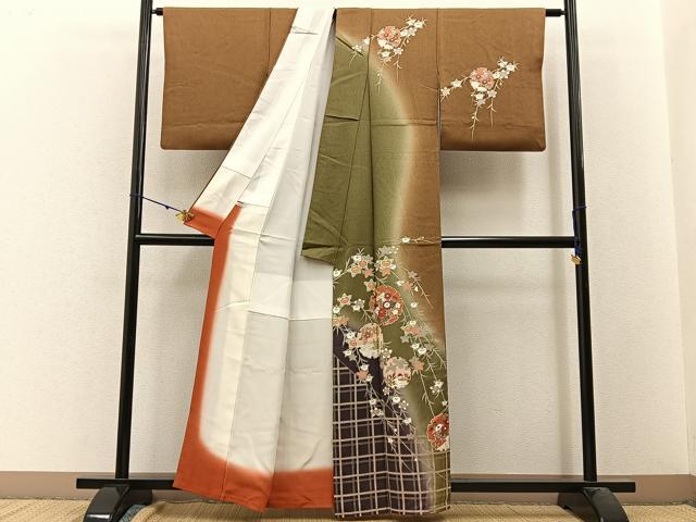 平和屋着物■訪問着 雪輪花鳥文 暈し染め 金銀彩 正絹 逸品 BAAW9707hj