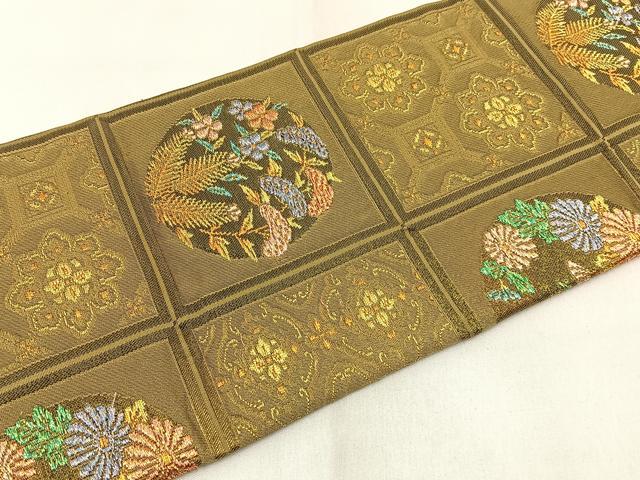 平和屋着物◎九寸名古屋帯 吉祥花丸文 金糸 正絹 逸品 BAAW9724hj