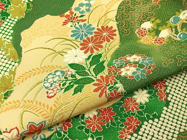 平和屋着物■上質な小紋 道長草花文 金彩 鬼しぼ縮緬 正絹 逸品 BAAW9733hj