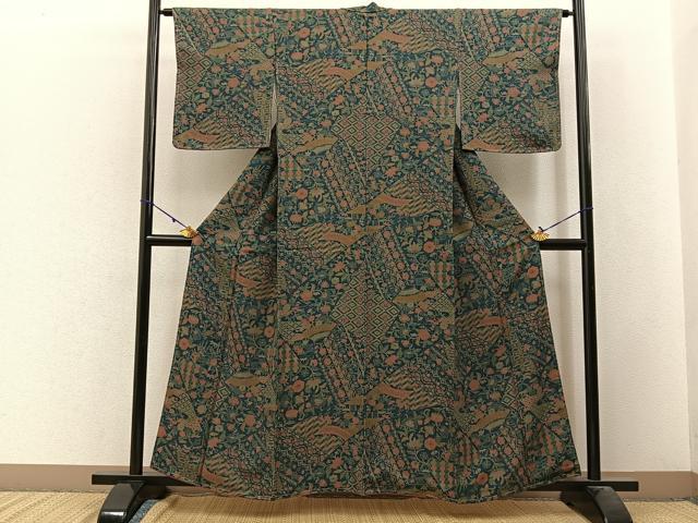 平和屋着物■上質な小紋 切嵌更紗花文 正絹 逸品 未使用 BAAW9737hj