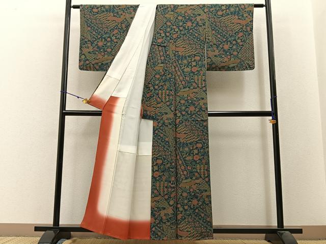 平和屋着物■上質な小紋 切嵌更紗花文 正絹 逸品 未使用 BAAW9737hj
