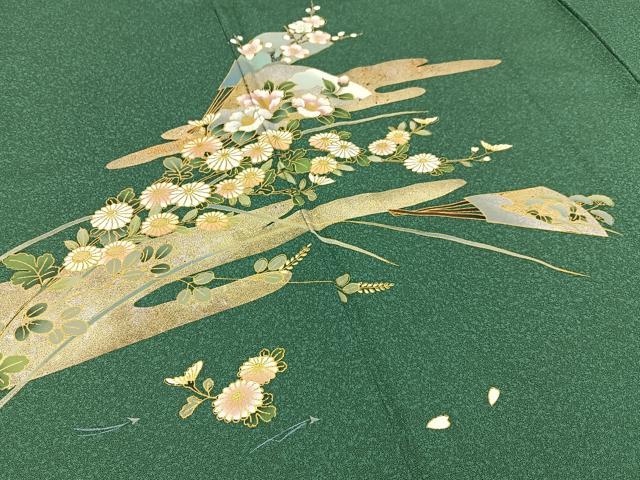 平和屋着物■訪問着 刺繍 エ霞扇面花文 たたき染め 金銀彩 正絹 逸品 BAAW9739hj