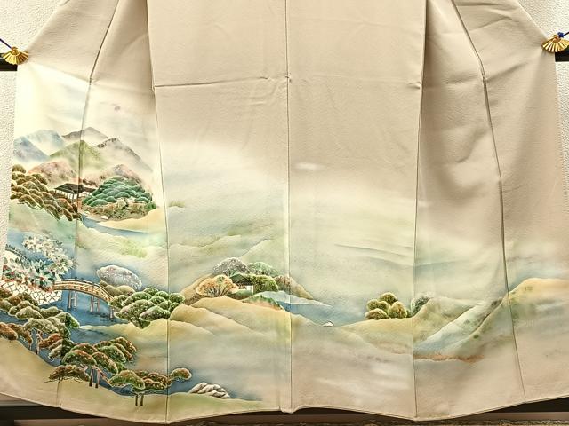 平和屋着物■訪問着 渡橋風景文 暈し染め 正絹 逸品 BAAW9748hj