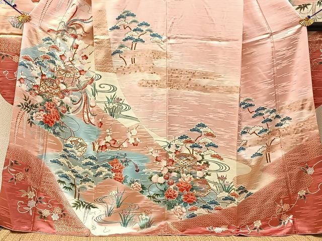 平和屋着物■豪華振袖 駒刺繍 鳳凰貝桶花文 暈し染め 金彩 正絹 逸品 BAAW9755hj