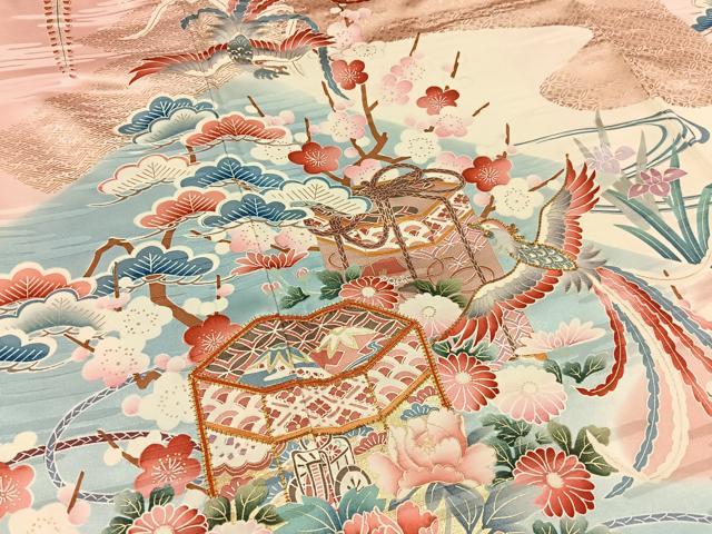 平和屋着物■豪華振袖 駒刺繍 鳳凰貝桶花文 暈し染め 金彩 正絹 逸品 BAAW9755hj