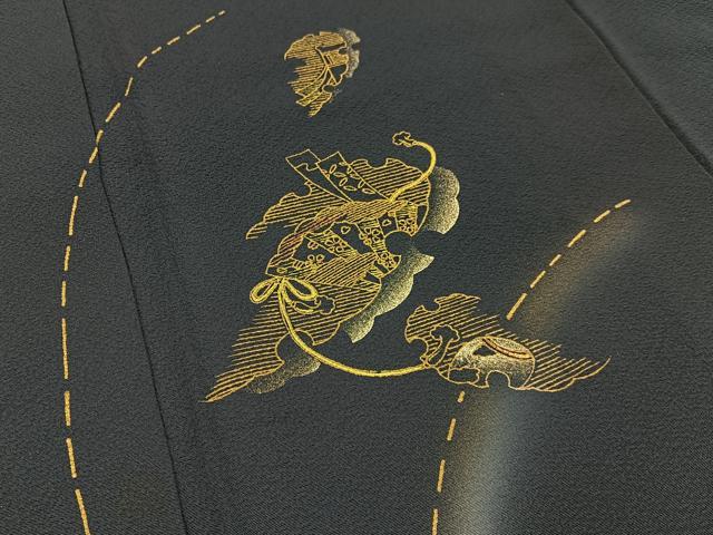平和屋着物■訪問着 檜扇雪輪吉祥文 濃紺地 金彩 正絹 逸品 BAAW9757hj