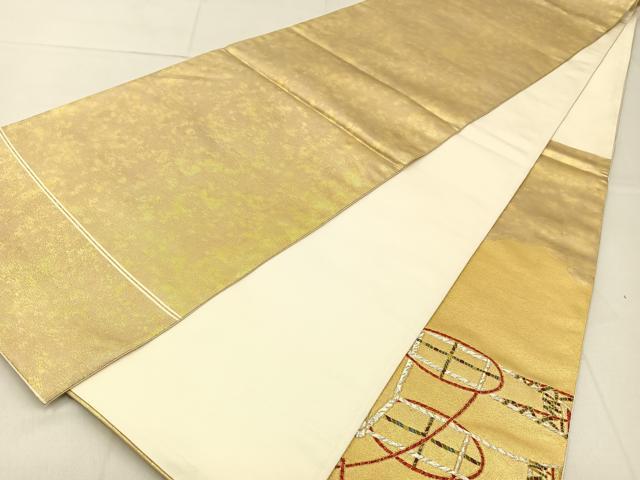 平和屋着物◎太鼓柄袋帯 能 狂言 金銀糸 引箔 正絹 逸品 BAAW9767hj