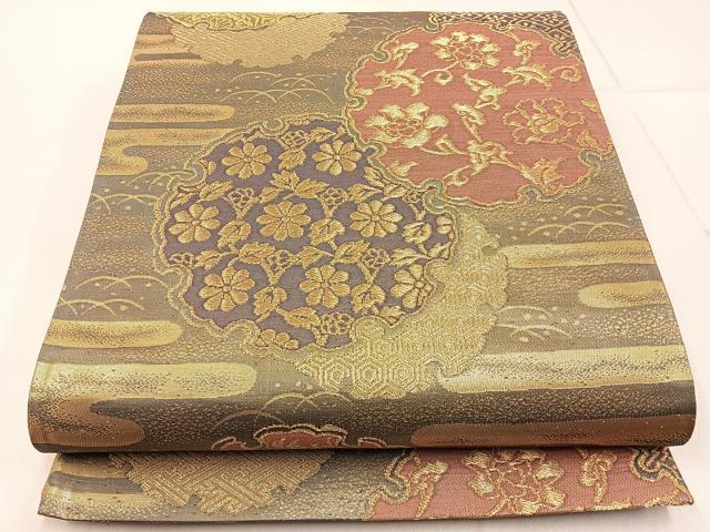 平和屋着物◎六通柄袋帯 雪輪重ね花文 金糸 正絹 逸品 BAAW9770hj
