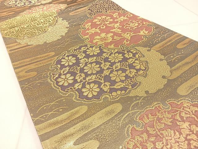 平和屋着物◎六通柄袋帯 雪輪重ね花文 金糸 正絹 逸品 BAAW9770hj