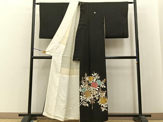 平和屋着物■豪華黒留袖 刺繍 薔薇 金銀彩 正絹 逸品 BAAW9778hj