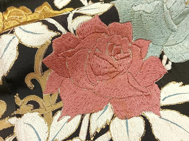 平和屋着物■豪華黒留袖 刺繍 薔薇 金銀彩 正絹 逸品 BAAW9778hj
