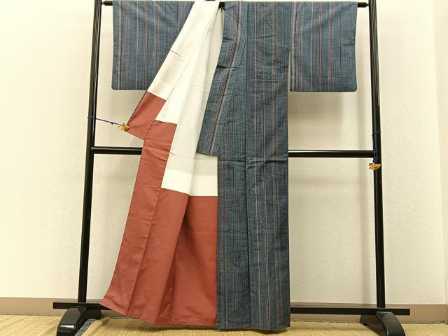 平和屋着物■上質な紬 縞 正絹 逸品 BAAW9779hj