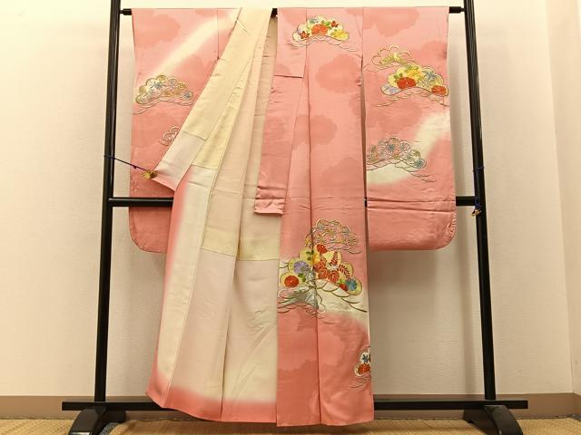 平和屋着物■豪華振袖 総刺繍 駒刺繍 松花文 暈し染め 金銀糸 正絹 逸品 BAAW9783hj