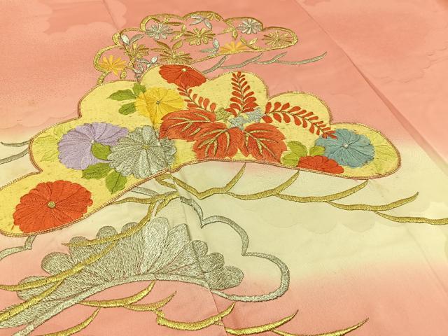 平和屋着物■豪華振袖 総刺繍 駒刺繍 松花文 暈し染め 金銀糸 正絹 逸品 BAAW9783hj