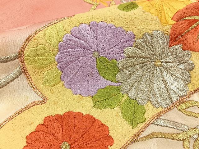 平和屋着物■豪華振袖 総刺繍 駒刺繍 松花文 暈し染め 金銀糸 正絹 逸品 BAAW9783hj