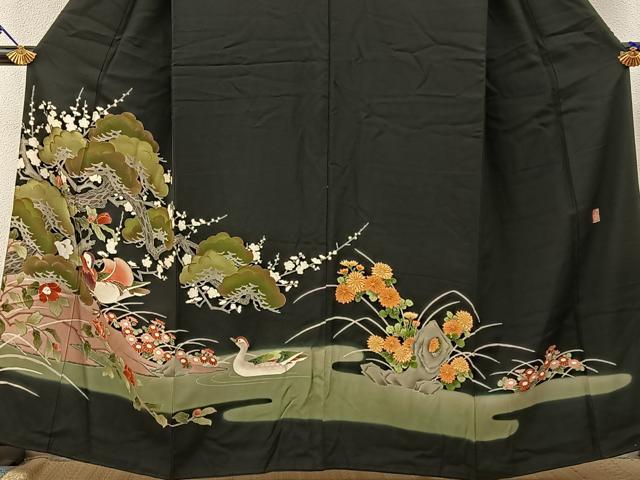 平和屋着物■豪華黒留袖 作家物 花鳥文 金彩 正絹 逸品 BAAW9791hj