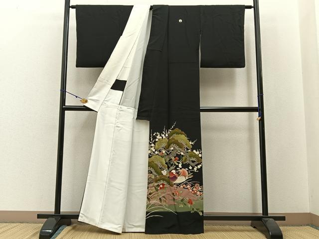 平和屋着物■豪華黒留袖 作家物 花鳥文 金彩 正絹 逸品 BAAW9791hj