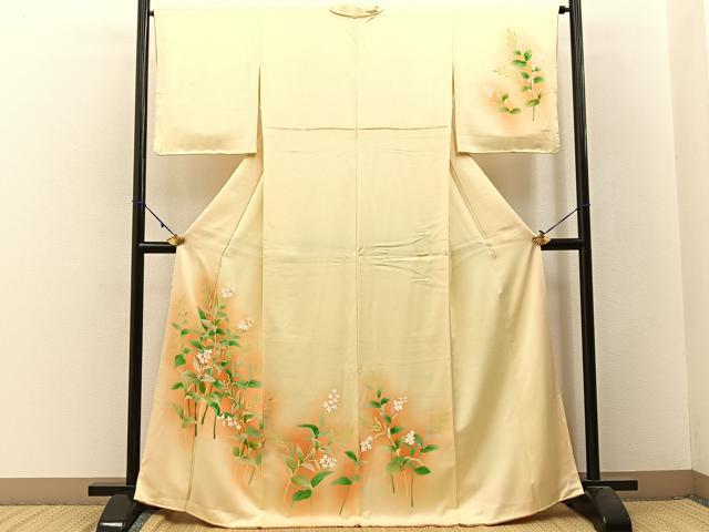 平和屋着物■訪問着 手描き 草花文 暈し染め 正絹 逸品 BAAW9800hj