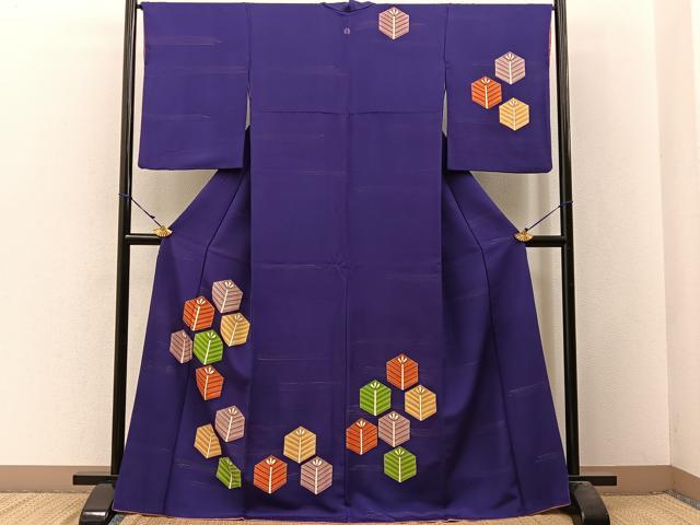 平和屋着物■訪問着 駒刺繍 亀甲若松葉文 金彩 ロング丈 正絹 逸品 BAAW9802hj