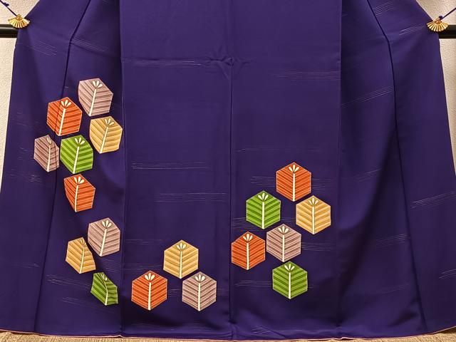 平和屋着物■訪問着 駒刺繍 亀甲若松葉文 金彩 ロング丈 正絹 逸品 BAAW9802hj