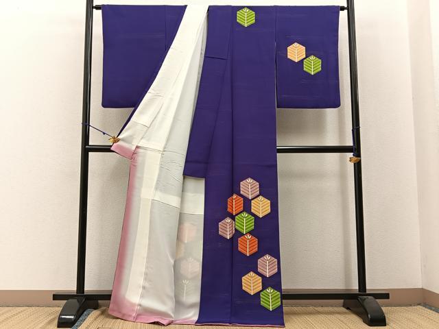 平和屋着物■訪問着 駒刺繍 亀甲若松葉文 金彩 ロング丈 正絹 逸品 BAAW9802hj