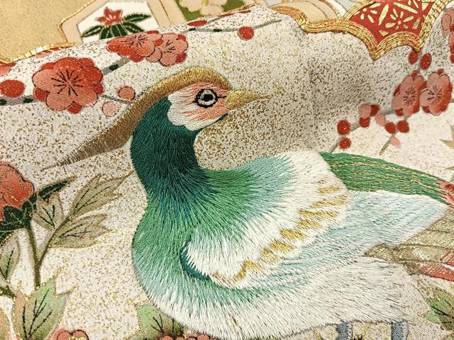 平和屋着物■豪華黒留袖 駒刺繍 孔雀 雲取花文 金銀彩 正絹 逸品 BAAW9816hj